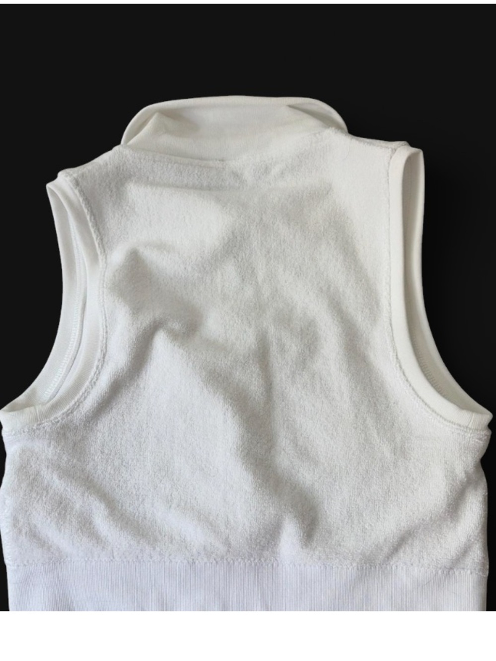 White Sleeveless Collared Terry Crop Top with Front Zip - Picture 2 of 4